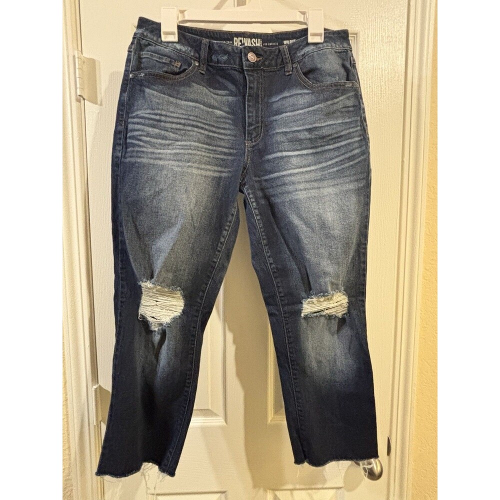 Women’s  "Rewash" Blue Denim Distressed Capris With Raw Hem Size 9